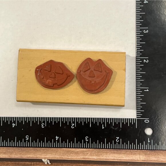 Halloween Jack-O-Lantern Rubber Stamp - Dual Pumpkin Design Unbranded - Picture 2 of 3